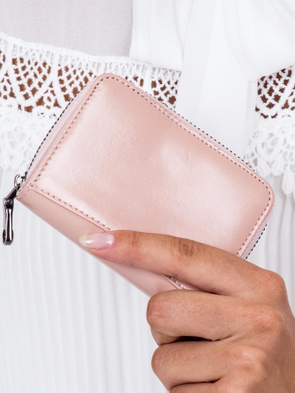 Wholesale Pink leather wallet with zipper