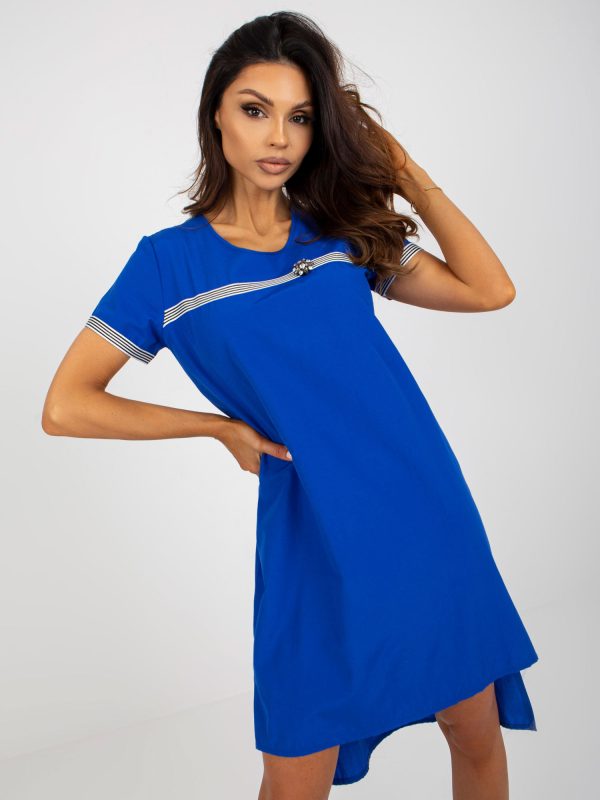 Wholesale Dark blue asymmetrical dress with appliqué