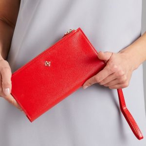 Wholesale Red saffiano leather wallet with handle