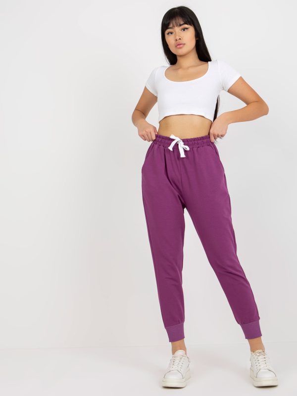 Wholesale Dark purple basic sweatpants with elastic waistband