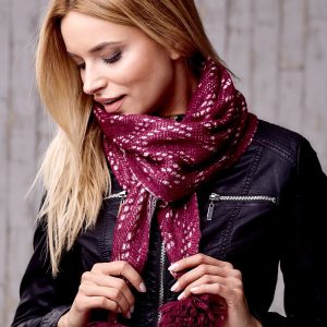 Wholesale Fuchsia double-sided scarf with pompoms