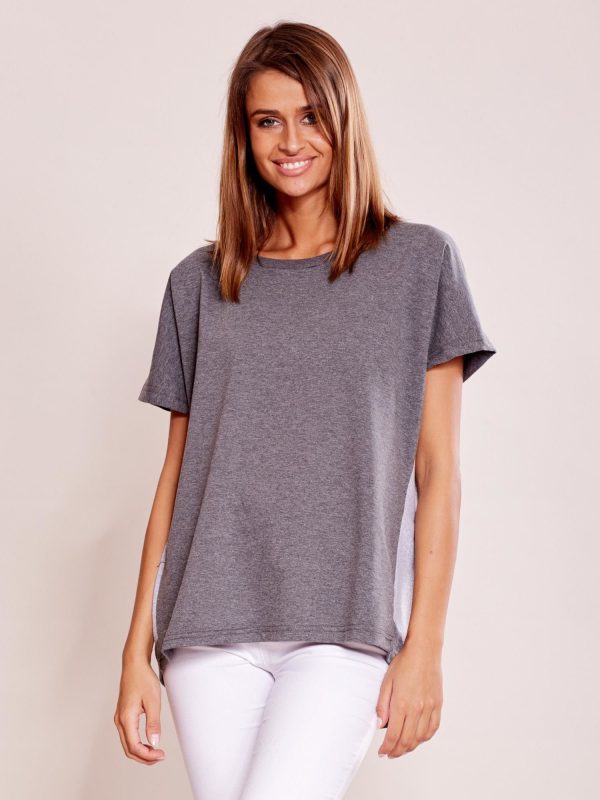 Wholesale Graphite grey oversize sweatshirt with short sleeve frill