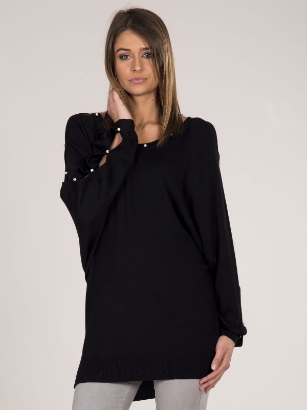 Wholesale Oversize sweater with pearls black