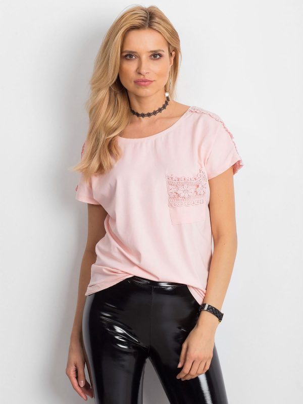 Wholesale Light pink blouse with lace pocket