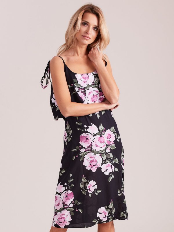 Wholesale Black floral dress with flounce