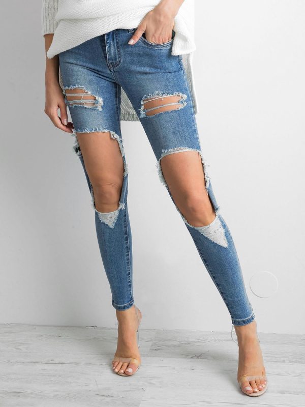 Wholesale Blue damaged jeans