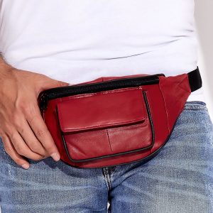 Wholesale Burgundy leather kidney with Velcro pocket