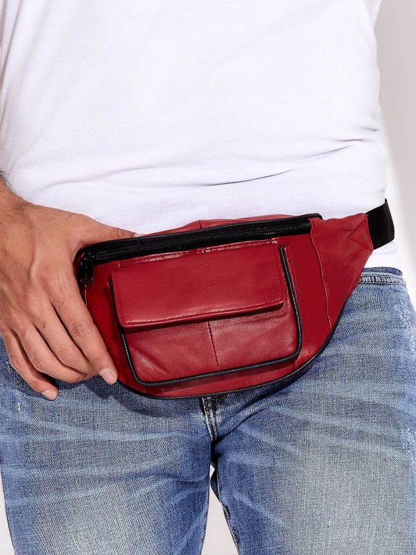 Wholesale Burgundy leather kidney with Velcro pocket