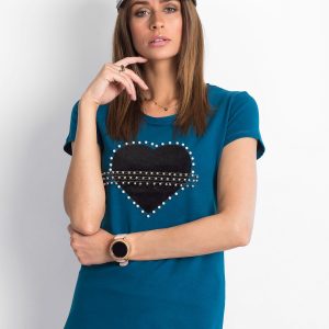 Wholesale Sea t-shirt with velvet heart and pearls