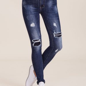 Wholesale Dark blue jeans with holes