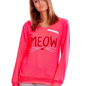 Wholesale Fluo pink light sweatshirt with the inscription MEOW