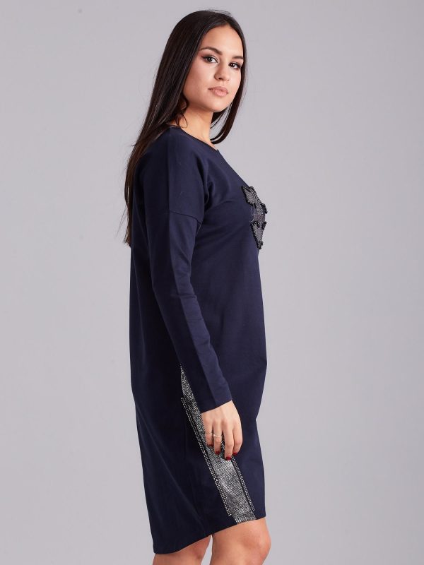 Wholesale Navy blue tracksuit dress with rhinestones