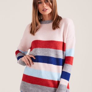 Wholesale Knitted sweater with colorful stripes