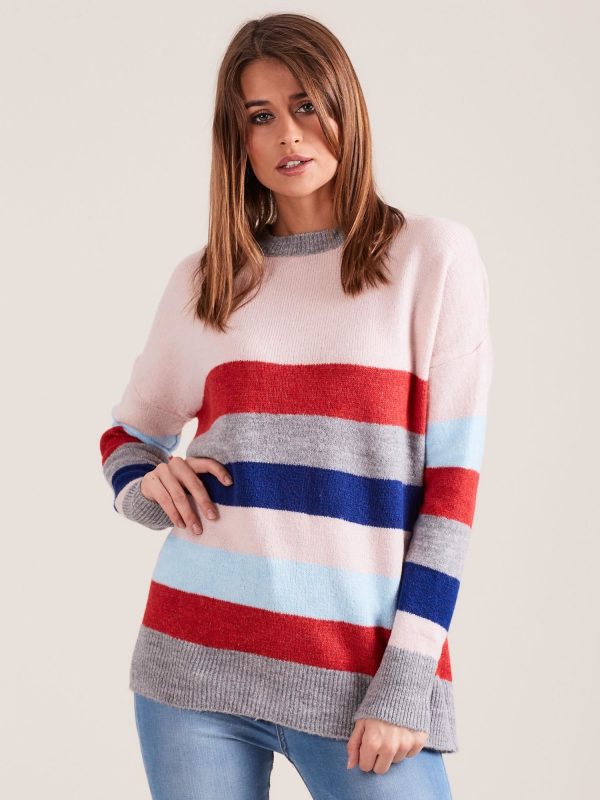 Wholesale Knitted sweater with colorful stripes