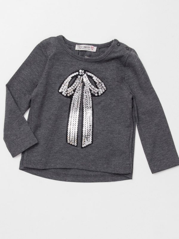Wholesale Dark grey blouse for girl with sequin applique