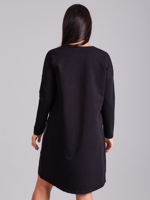 Wholesale Black sweatshirt dress with rhinestones