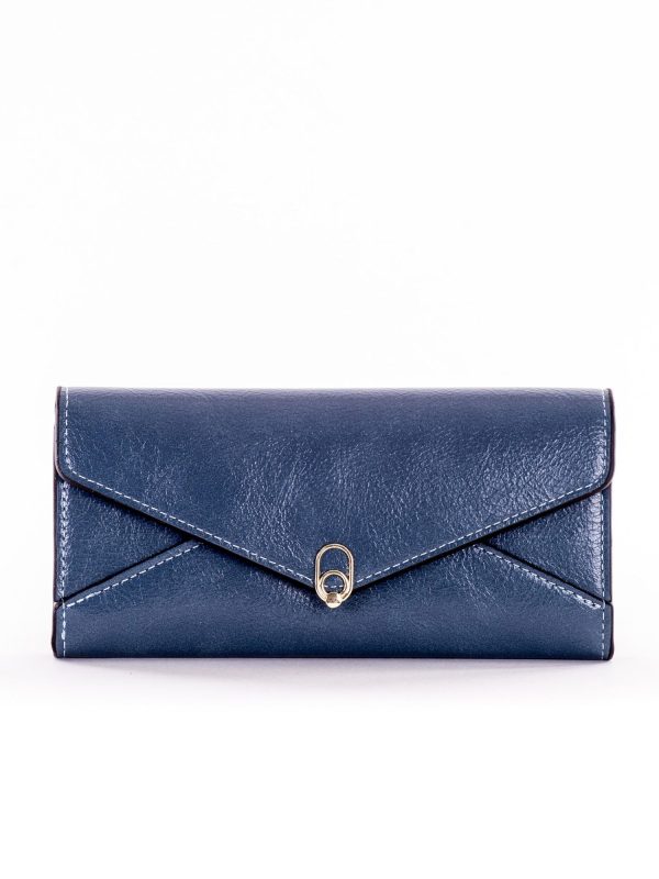 Wholesale Dark blue oblong wallet with decorative snap closure