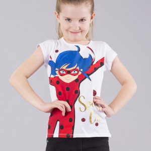 Wholesale White girl t-shirt with MIRACULOUS print