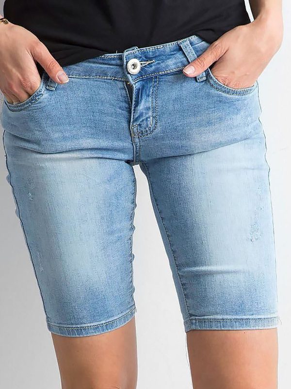 Wholesale Denim shorts with abrasions blue