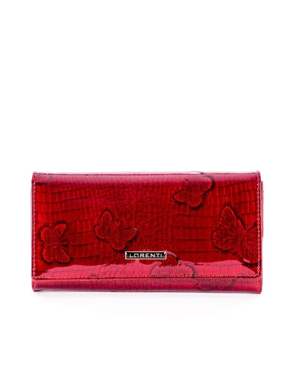 Wholesale Red Patent Leather Wallet with Butterfly Motif