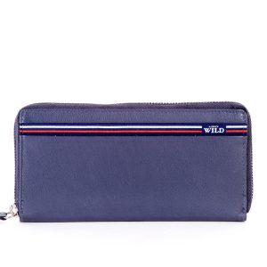 Wholesale Blue leather wallet with zipper closure