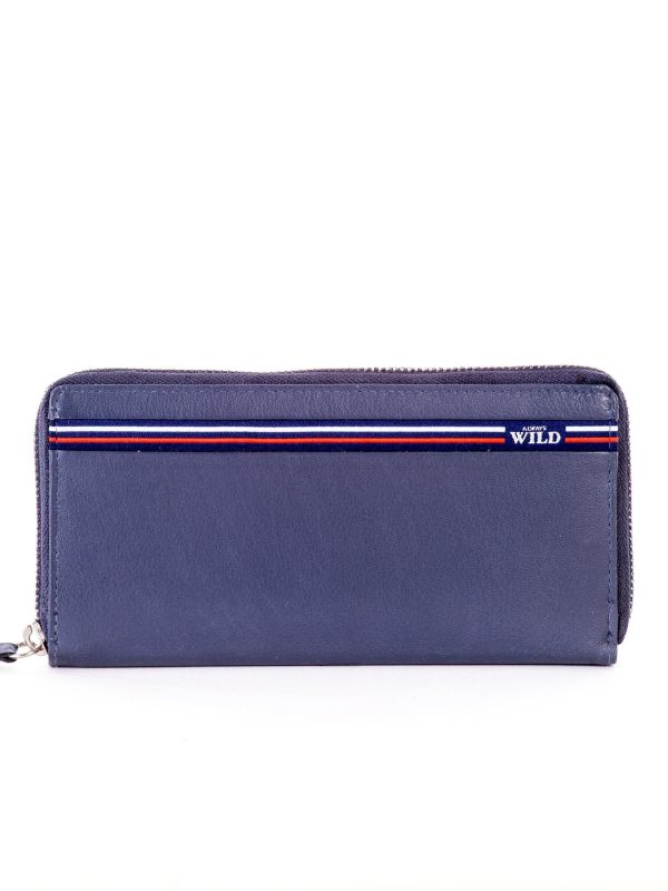 Wholesale Blue leather wallet with zipper closure