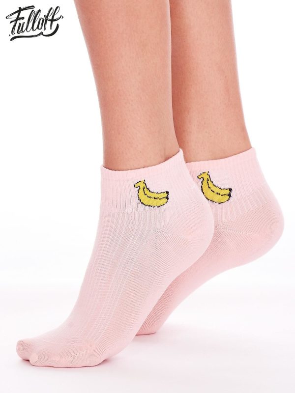 Wholesale FULLOFF Pink socks with bananas