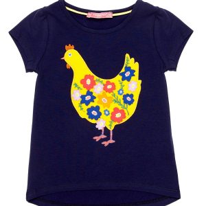 Wholesale Navy blue t-shirt for girls with chickens