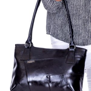 Wholesale Black Women's Shoulder Handbag with Stitching