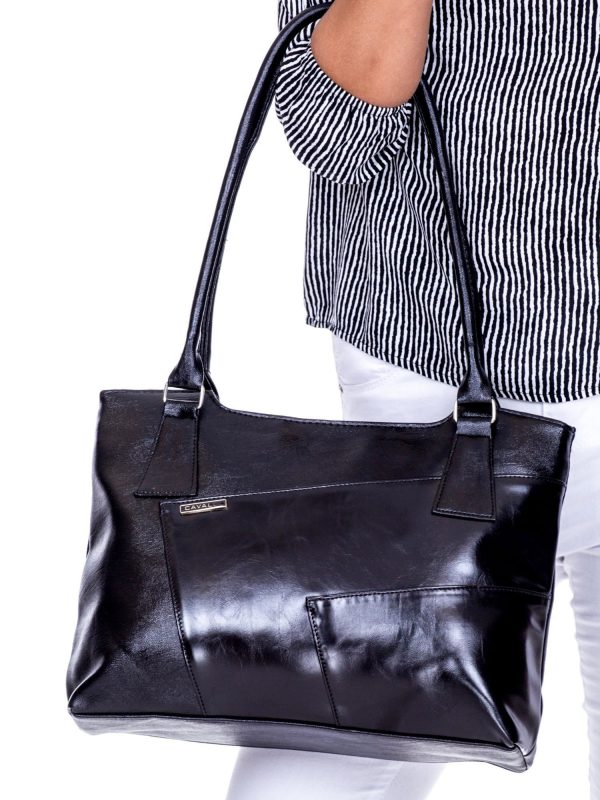 Wholesale Black Women's Shoulder Handbag with Stitching