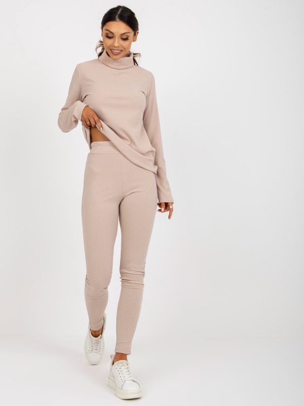 Wholesale Beige leggings for casual from the set in the stripe