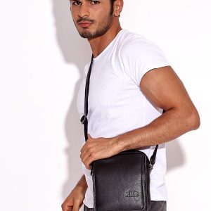 Wholesale Men's black leather bag with flip and pockets