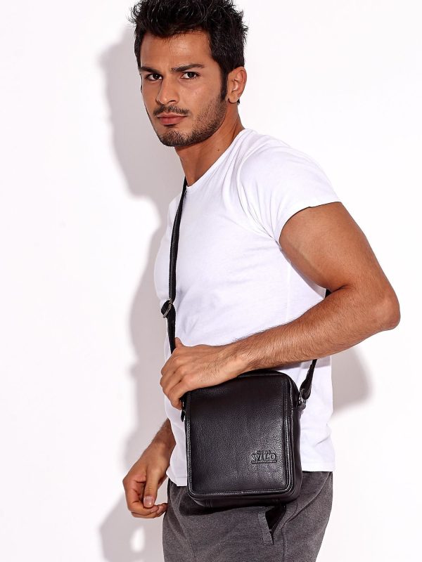 Wholesale Men's black leather bag with flip and pockets