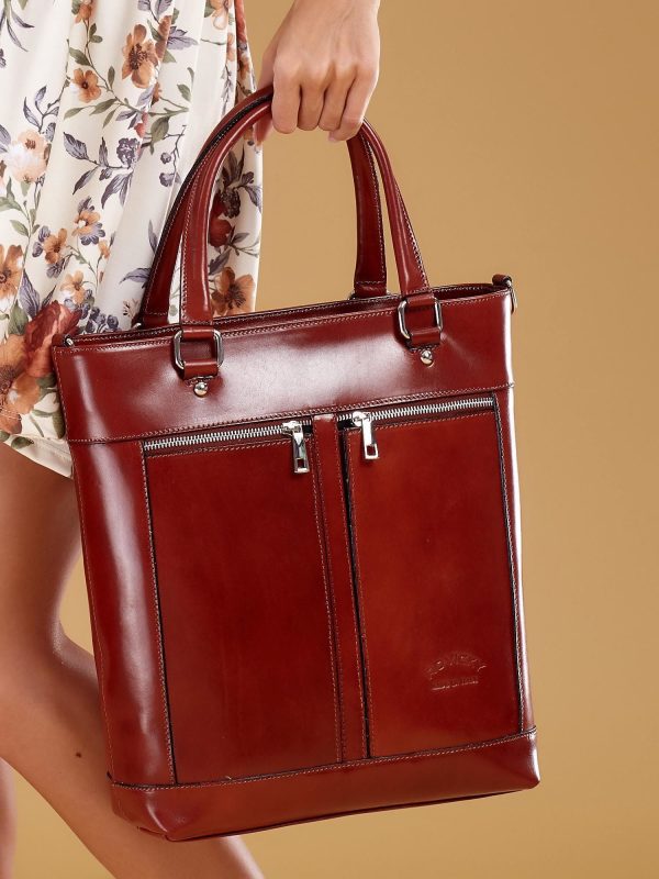 Wholesale Brown leather bag with pockets