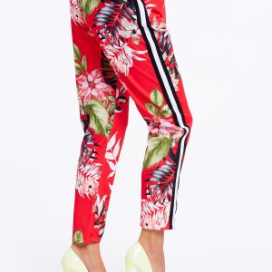 Wholesale Red floral pants with stripes