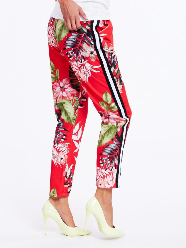 Wholesale Red floral pants with stripes