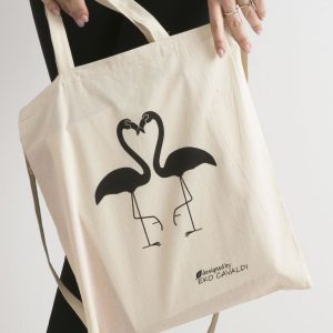 Wholesale Beige eco bag with flamingos print