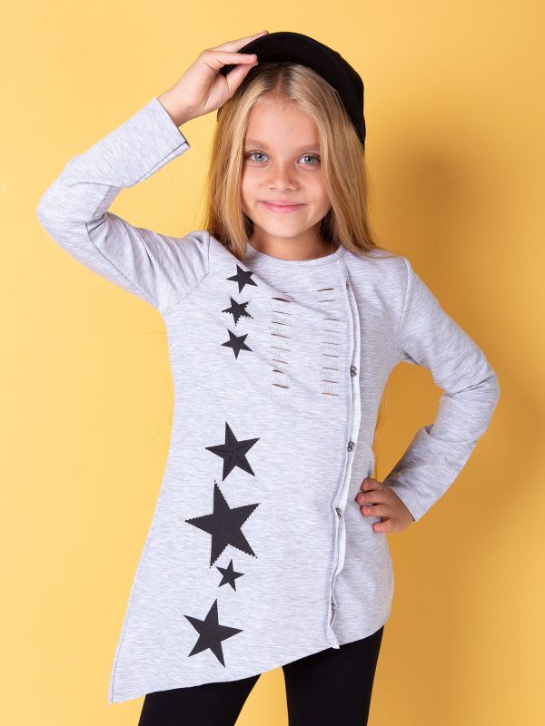 Wholesale Light gray asymmetrical girl tunic with stars