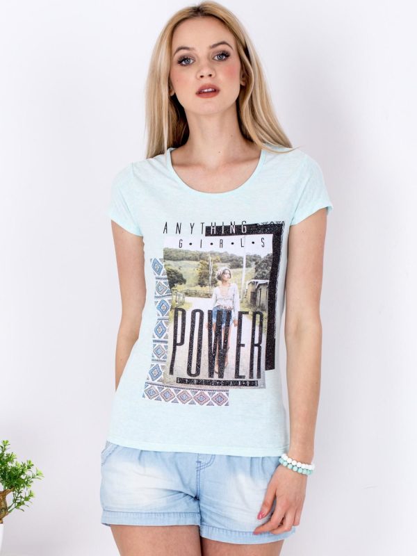 Wholesale Mint t-shirt with boho print