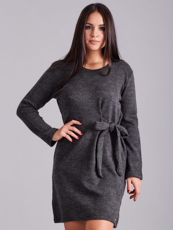 Wholesale Dark Grey Striped Dress with Binding