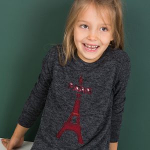 Wholesale Dark grey blouse for girl with sequin applique