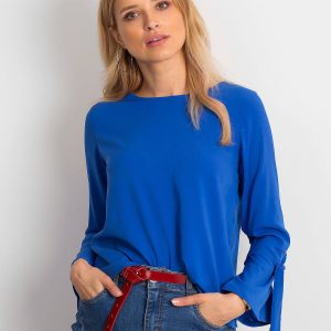 Wholesale Cobalt blouse with ties on the sleeves