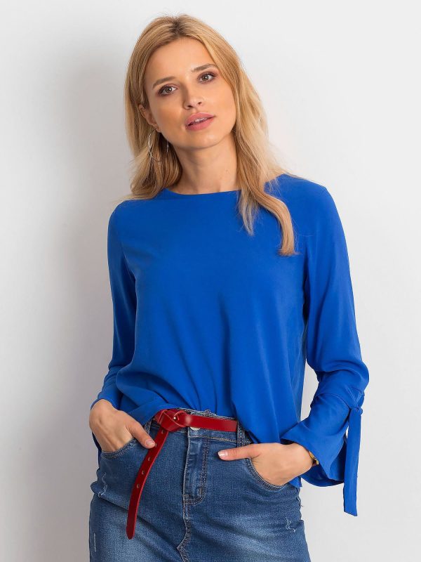 Wholesale Cobalt blouse with ties on the sleeves