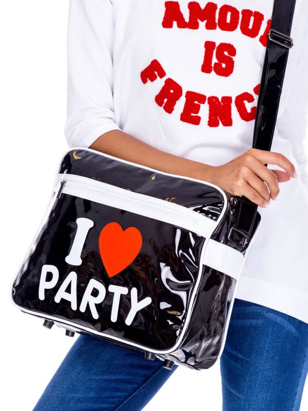 Wholesale Black Patent Shoulder Bag with Lettering