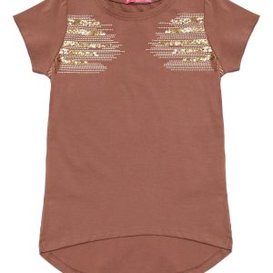 Wholesale Light brown girl tunic with gold sequins