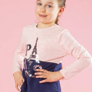 Wholesale Pink and navy blue girl blouse with sequins