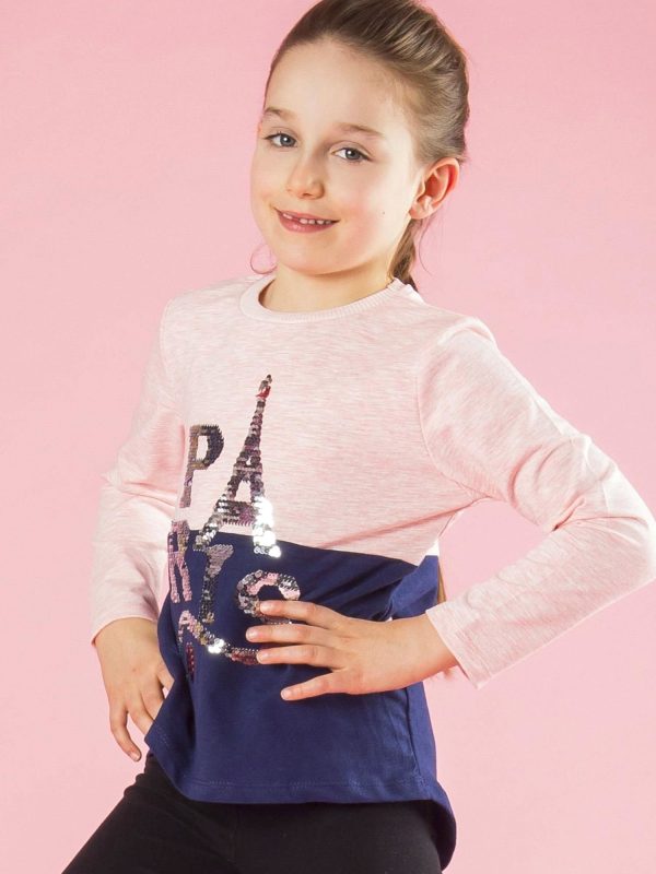 Wholesale Pink and navy blue girl blouse with sequins