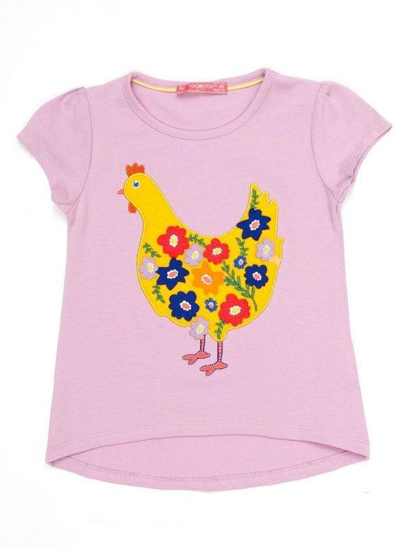 Wholesale Purple girl t-shirt with hen patch