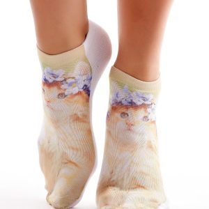 Wholesale Women's short socks with cat motif