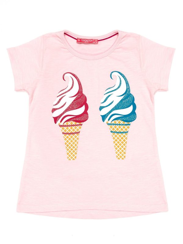 Wholesale Light pink t-shirt for girls with ice cream